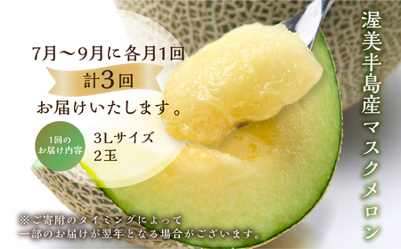 【定期便】先行予約 マスクメロン 3回定期便 2玉 3Lサイズ   日研農園