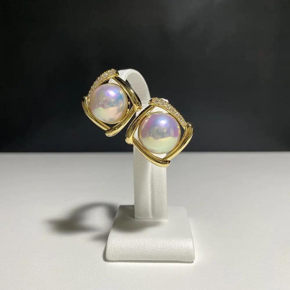 【奄美パール】奄美の輝き®×桜珠　マベ真珠 13mm K18イエローゴールド巻ピアス2477＜数量限定＞