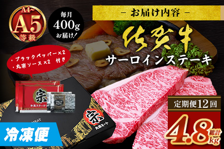 【定期便12カ月配送】＼極上のご褒美肉！／佐賀牛サーロインステーキ 200g×2枚 A5・A4等級 厳選黒毛和牛 とろける霜降り 高級ステーキ 贈答・ギフト対応可 国産牛 定期便 12カ月 佐賀県鹿島