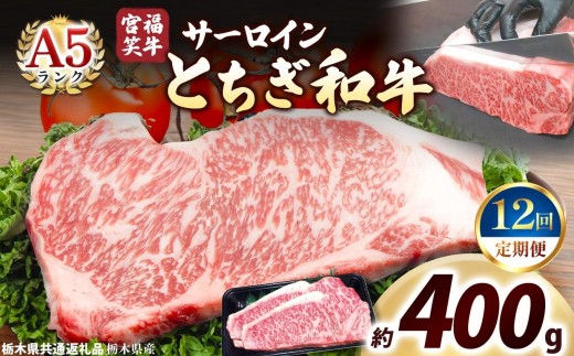 [定期便12回]宮福笑牛(とちぎ和牛) A5 サーロインステーキ 200g×2枚｜数量限定 黒毛 和牛 お肉 栃木県共通返礼品 栃木県産