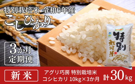 [定期便10kg×3ヶ月] 特別栽培米 コシヒカリ10kg 令和6年産 新潟県認証 新潟県三条市産 こしひかり 3か月連続でお届け アグリ巧房【053S002】