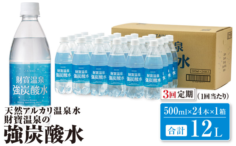 【3回定期】財寶温泉 強炭酸水500ml×24本 合計12L