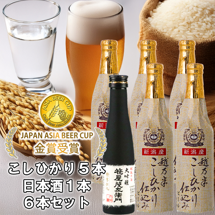 ビール スワンレイクビール 世界一金賞受賞入り こしひかり仕込みビール5本＆白龍酒造特撰大吟醸1本 詰め合わせ 阿賀野市 新潟県 阿賀野 クラフト 飲み比べ クラフトビール 地ビール ビール お酒 酒