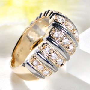 140-9-1 指輪 K18YG Pt900 ダイヤモンド 計 1.00ct コンビ リング イエローゴールド プラチナ ストライプ 幅広 【 f191-ygpt 】