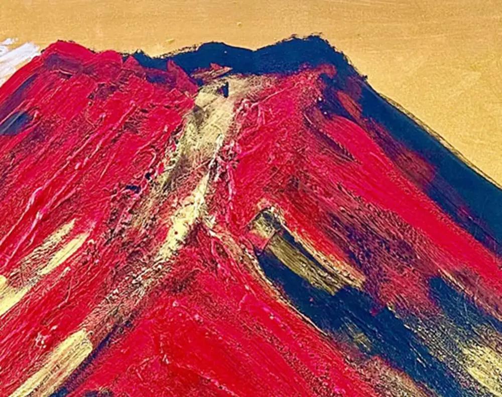 絵画 富士山溶岩パワーアート「黄金雲に浮かぶ開運赤富士」 絵画
