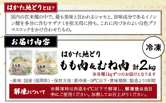 はかた地どりもも肉(1kg)・むね肉(1kg)セット 計2kg　CV005