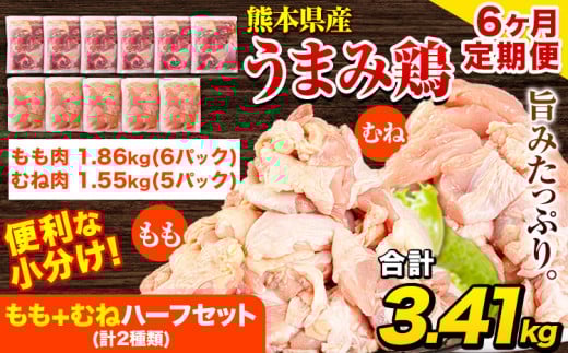 【6ヶ月定期便】 鶏肉 うまみ鶏 もも+むねハーフセット(計2種類) 計3.72kg 若鶏 冷凍 小分け《お申込み月の翌月より出荷開始》