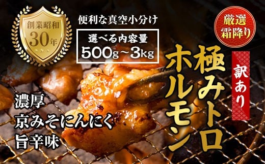 
            【訳あり】 霜降り 極みトロホルモン 500g～3kg 京味噌にんにく旨辛味 秘伝のタレ付き 簡易包装 | 訳あり 訳アリ 国産 極トロホルモン 霜降り 京味噌にんにく ホルモン 冷凍 真空パック 家庭用 ホルモンうどん　八島丹山 京都 舞鶴
          