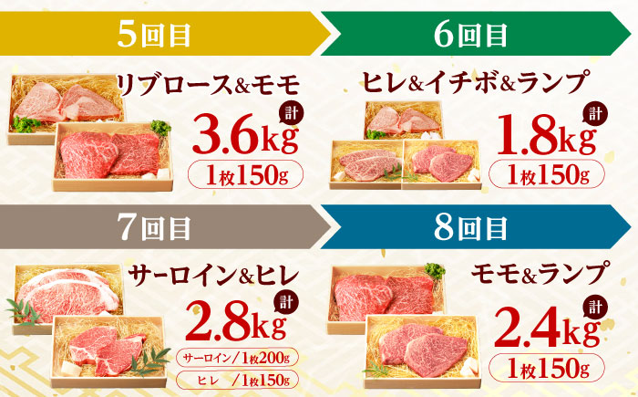 【12回定期便】 長崎和牛 ステーキ極旨コース 総計23.4kg / モモ リブロース イチボ サーロイン ランプ ヒレ レモンステーキ / 肉 牛肉 ステーキ 焼肉 / 諫早市 / 野中精肉店 [A