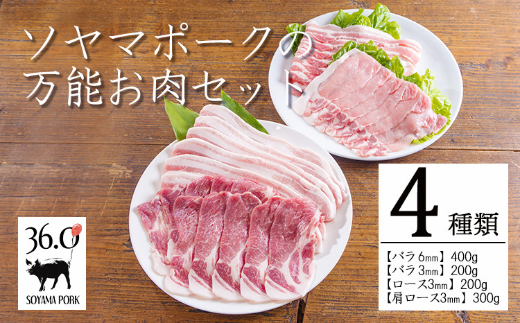 
            ソヤマポークの万能お肉セット4種類1.1kg[ロース バラ 肩ロース 焼肉 炒め物 生姜焼き用 バーベキュー]TF0831-P00078
          