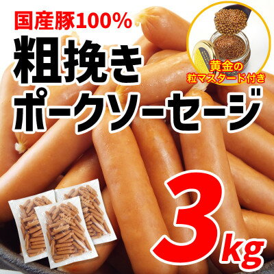 【ふるさと納税】国産豚100%使用!粗挽きポークソーセージ3kg　特製黄金のマスタード120g(無添加)付き【配送不可地域：離島・沖縄県】【1689424】