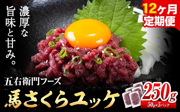
                  馬肉 馬さくらユッケ 50g × 5パック 3kg 12ヶ月定期便 五右衛門フーズ 《お申込み翌月から出荷》 熊本県 球磨郡 山江村 馬肉 肉 国産 馬 さくら ユッケ 小分け 送料無料
                