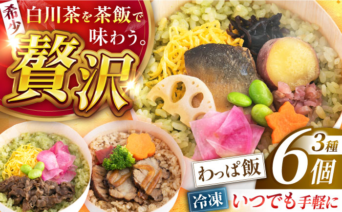 
            白川茶香る わっぱ飯 3種×2個 / 冷凍 鮎 飛騨牛 豚丼 / 一力屋 / 白川町 [AWAE006]
          