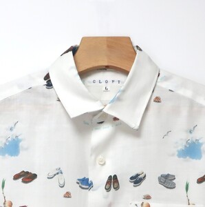 CLOFT 麻100％半袖プリントシャツ”たまにはぼっーとしようよ！”（C/＃11 ホワイト） M 0139-028-S07-1