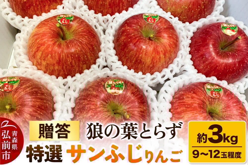 
            りんご サンふじりんご 狼の葉とらず 特選  約3kg（9玉～12玉程度）【贈答用】
          