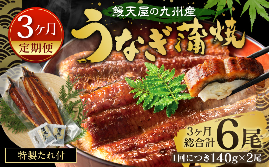 【3ヶ月定期便】鰻天屋の 九州産 うなぎ 蒲焼 約140g×2尾 セット