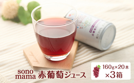 ぶどうジュース赤葡萄sonomamaぶどうジュース【160g×20本×3箱】