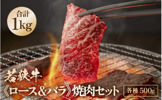 牛肉 若狭牛 焼肉セット2種 1kg（バラ 500g / ロース 500g）【牛肉 黒毛和牛 黒毛和種 黒毛 和牛 国産 カルビ 冷凍 小分け バーべキュー BBQ キャンプ飯 焼き肉 焼肉 グルメ 父の日 母の日 敬老の日 お中元 お歳暮 ギフト 誕生日 贈り物 プレゼント お取り寄せ】 [m15-e001]