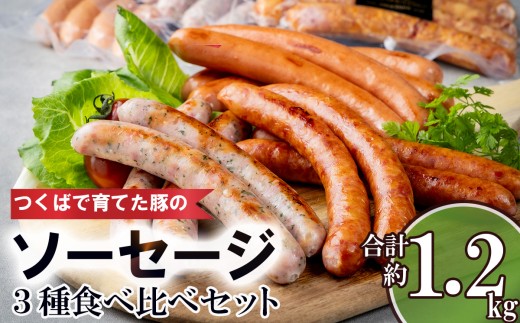 ソーセージ 3種 食べ比べ セット 約1.2kg つくばで育てた豚 │ ウインナー 豚肉 おつまみ ハム あらびき 粗びき ハーブ お中元 お歳暮 ギフト 茨城県 つくば市