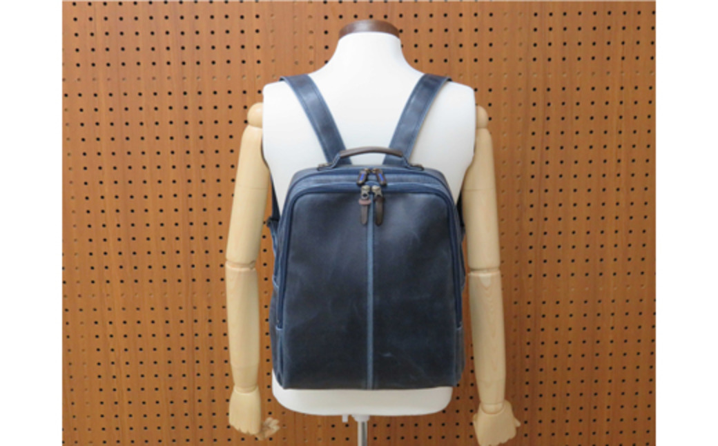 レトロリュック (No.4990-60) ネイビー / 木和田 リュック リュックサック 2層式 仕分け収納 白化合皮 ポケット ペットボトルホルダー 高級 かばん カバン バッグ 鞄 手作り メンズ