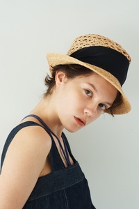 Mia Hat Lace Soft Hat 004 レース ソフトハット 麦わら帽子【Black】 帽子 ラフィアブレード 58cm 天然草木 黒リボン ファッション カジュアルスタイル フェミニン 