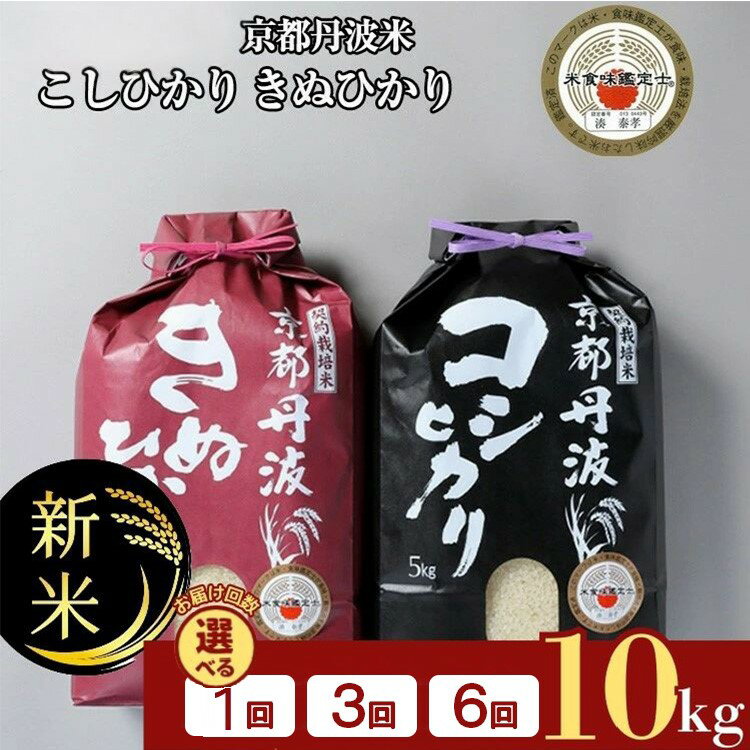【ふるさと納税】【令和7年産 新米】京都丹波米 定期便 10kg(こしひかり5kg きぬひかり5kg) 1回 3回/6回 白米 3ヶ月 6ヶ月 食べ比べ 米・食味鑑定士厳選◇ ≪コシヒカリ キヌヒカリ≫ ※配送不可地域あり