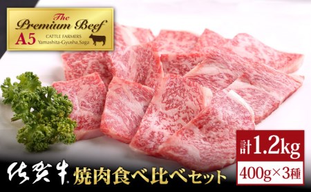 佐賀牛 A5 焼肉食べ比べセット400g×3 HAD059 BBQ バーベキュー キャンプ アウトドア 焼肉