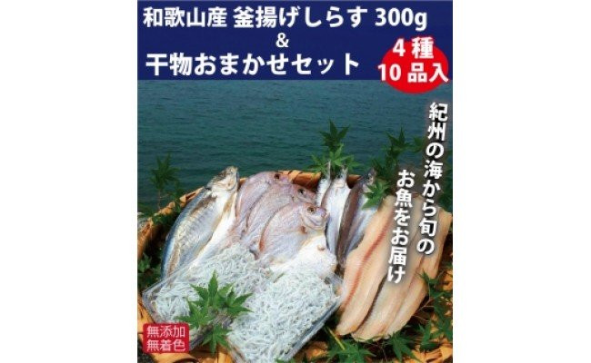 
ZB6084n_和歌山産 釜揚げしらす 300g＆干物詰め合わせセット 4種10品入り【無添加・無着色】
