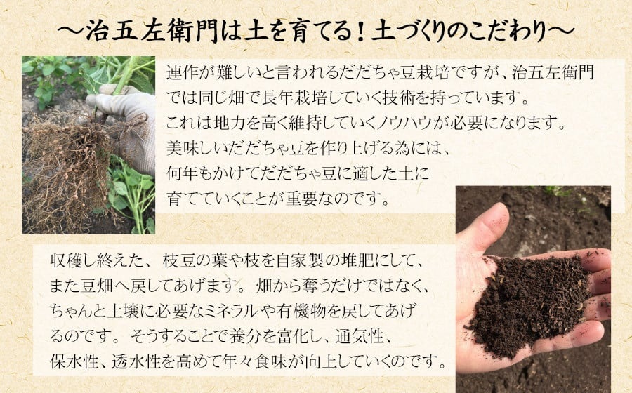 【令和8年産先行予約】 山形セレクション認定！15代目「治五左衛門」の新鮮だだちゃ豆 (早生だだちゃ豆)　1.35kg　(450g×3袋) 　8月上旬