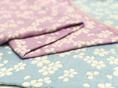 コットンジャカード織 五重ガーゼハーフケット 約100×140cm パープル色 FNG-008 [3241]