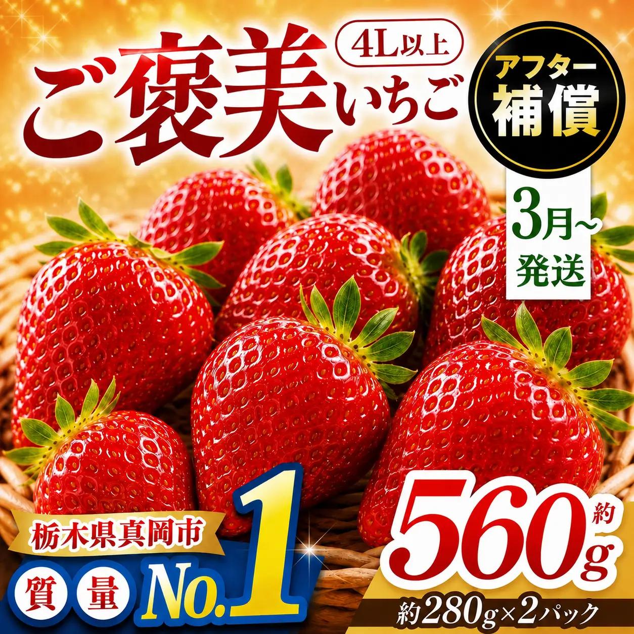 【先行予約受付中】【2027年3月発送】ご褒美いちご とちあいか 2L以上 約560g 280g×2パック