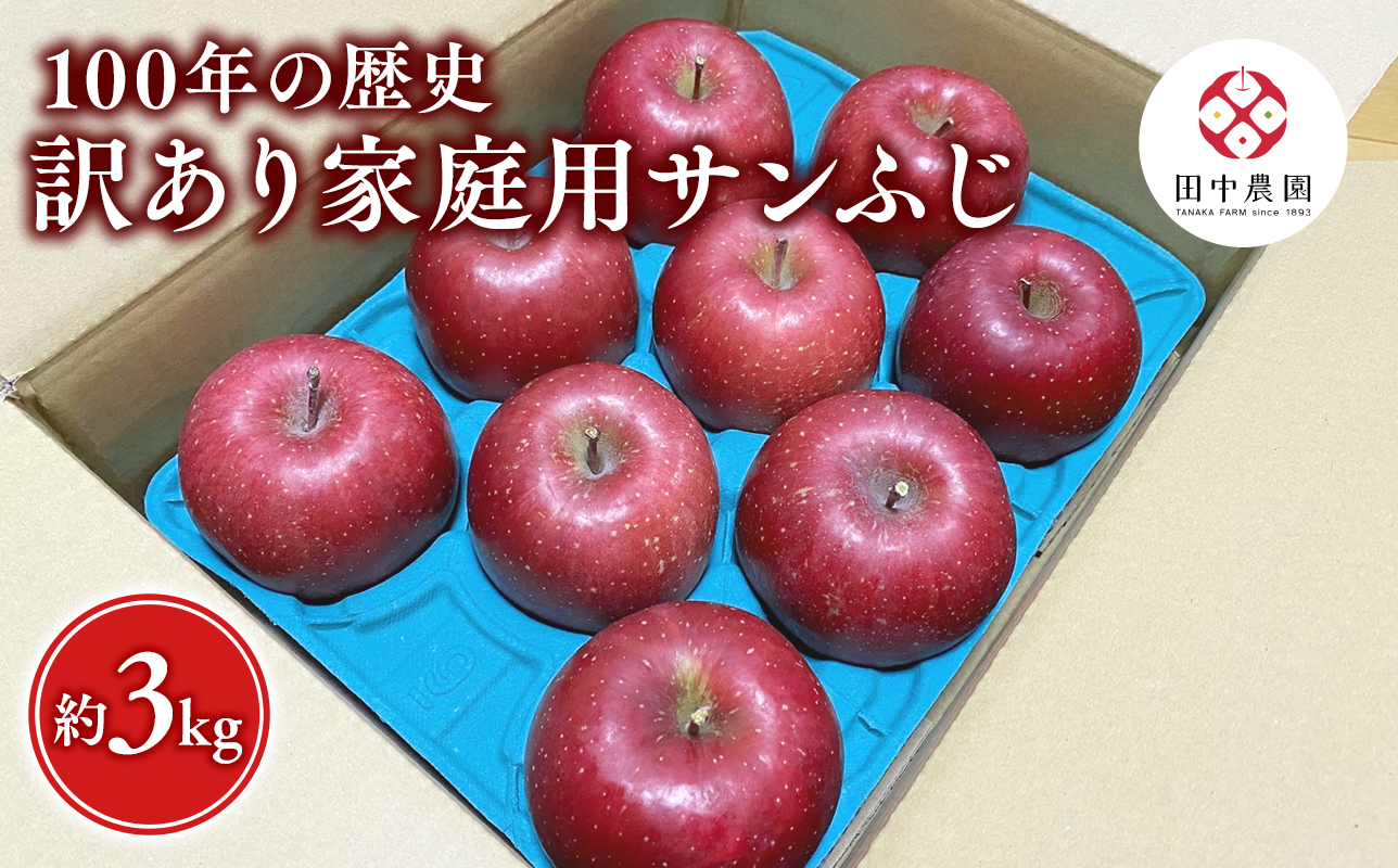 12月 100年の歴史 訳あり 家庭用サンふじ 約3kg【田中農園・青森県平川市産・青森りんご】