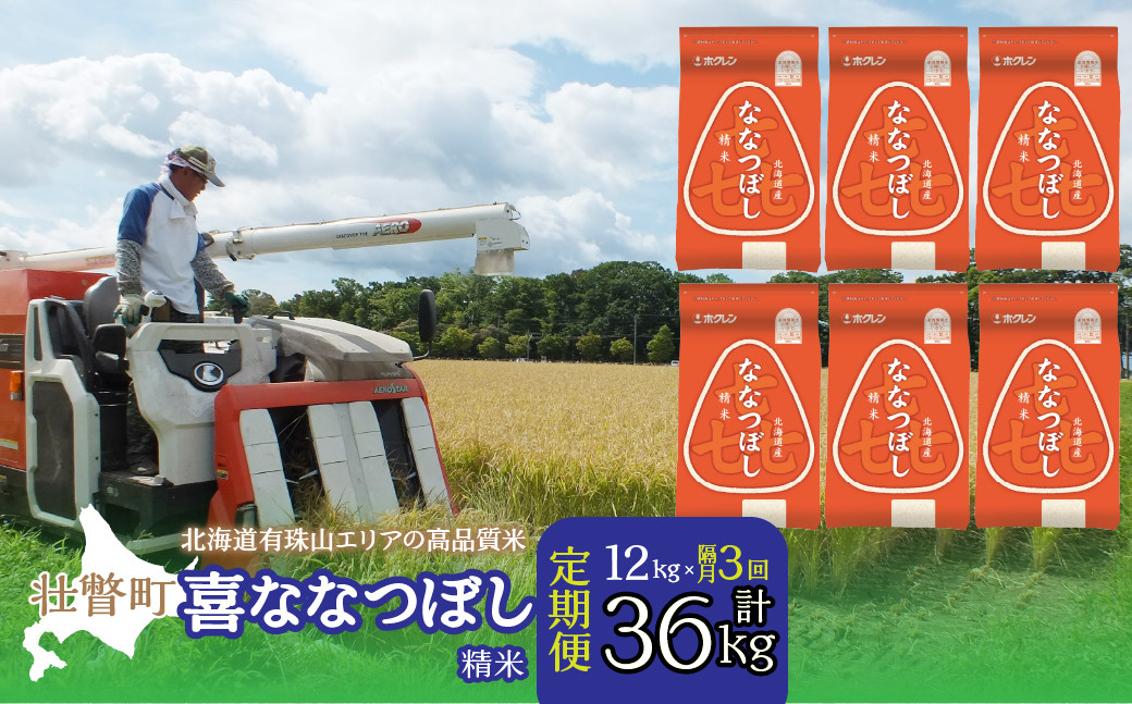 
            【隔月3回配送】（精米12kg）ホクレン喜ななつぼし（2kg×6袋）【ふるさと納税 人気 おすすめ ランキング 北海道産 米 こめ 精米 白米 ご飯 ごはん ななつぼし 12kg 定期便 北海道 壮瞥町 送料無料】 SBTD090
          