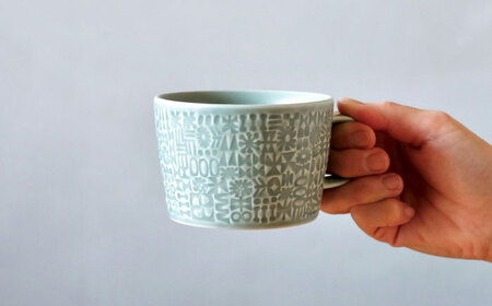 【波佐見焼】PATTERNED PLATE・MUG ペア 4点セット squall gray + antique rose　【BIRDS’ WORDS】[CF085]
