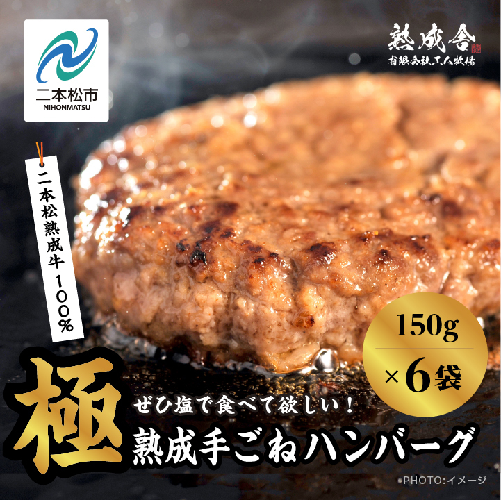 二本松熟成牛 塩で食べる！手ごねハンバーグ 900g（150g×6袋） 国産 牛肉 ひき肉 ミンチ 小分け お取り寄せ グルメ 使いたい分 ハンバーグ 肉汁 生ハンバーグ おすすめ お中元 お歳暮 ギフト 二本松市 ふくしま 福島県 送料無料【有限会社エム牧場】