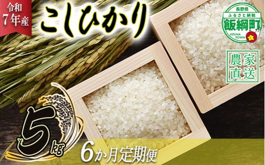 米 こしひかり 5kg × 6回 【 6か月 定期便 】( 令和7年産 ) 沖縄県への配送不可 2025年10月上旬頃から順次発送予定 米澤商店 コシヒカリ 白米 精米 長野県 飯綱町 [1350]
