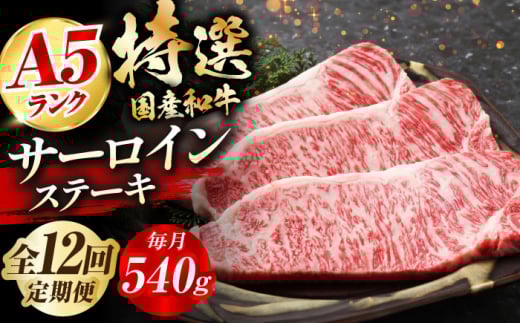 【全12回定期便】国産和牛特上サーロインステーキ 180ｇ×3枚 肉 お肉 国産 和牛 牛肉 ステーキ 冷凍 サーロイン サーロインステーキ 肉 お肉 国産 和牛 牛肉 ステーキ 冷凍 サーロイン サーロインステーキ ギフト 霜降り 12ヶ月 大阪府高槻市/株式会社ミートモリタ屋 [AOAI028]
