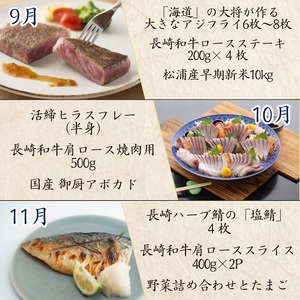 松浦よかとこ玉手箱★2024金の箱【定期便】【T00-004】海の幸 山の幸 詰め合わせ 定期便 美味しい 海産物 野菜 果物 米 肉 果物 松浦市