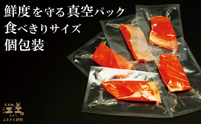北海道産 サーモン お刺身用ブロック 300g（100g×3P）　日本海 かもめ島海面養殖　純国産 ブランドサーモン『江さしっ子 繁虎』　衝撃の口どけ　とろける脂　生食可　冷凍　小分け　個包装　トラウ