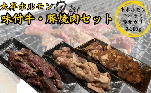 
【特製たれ付き】味付け牛・豚焼肉セット900g【牛ハラミ300g/牛ホルモン300g/豚サガリ300g】
