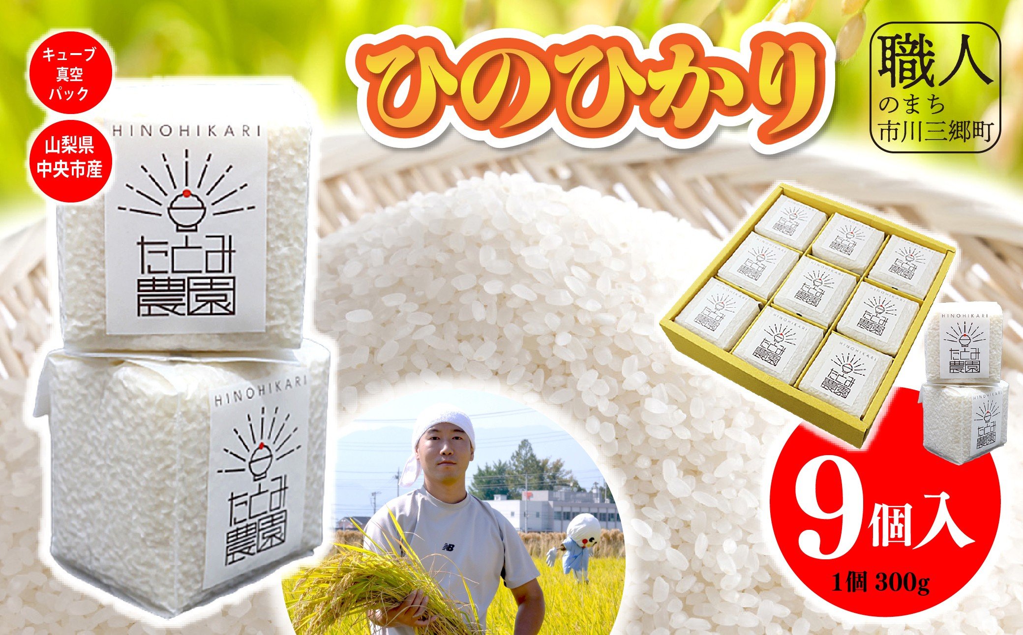 
            【令和7年産】たとみ農園のお米ヒノヒカリ　キューブ真空パック詰合せ300ｇ　9個入り 株式会社アドヴォネクスト[5839-8560]【中央市共通返礼品】
          
