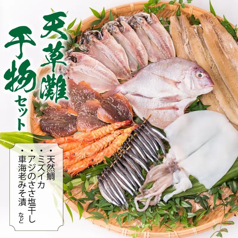 S011-023A_天草灘干物セット(天然鯛、ミズイカ、アジのささ塩干し・車海老みそ漬等)