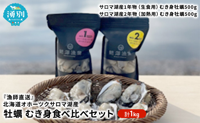 漁師直送北海道 オホーツク サロマ湖産 牡蠣 むき身 食べ比べ 1kgセット かき カキ 国産 生牡蠣