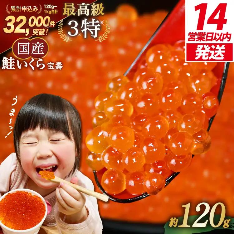 【14日以内に発送】【TVで紹介！】最高級3特 国産 味付 いくら 宝壽 醤油漬 120g×1 [かわむら家 宮城県 気仙沼市 20565080]