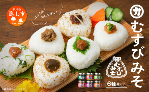 むすびみそ 6種 瓶詰め 詰め合わせ お取り寄せ 化粧箱 ギフト セット みそ 味噌 おかず おかず味噌 ご飯のお供 ごはんのお供 おむすび おにぎり お弁当 にく味噌 うめ味噌 みょうが しそ味噌 ばっけ味噌 鉄火味噌 食べ比べ 潟上市 【三浦醤油店】