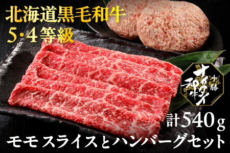 北海道　和牛肉　5・4等級　冷凍ハンバーグ｜十勝ナイタイ和牛　モモスライスとハンバーグセット＜計540g＞　［016-N63］　※オンライン申請対応