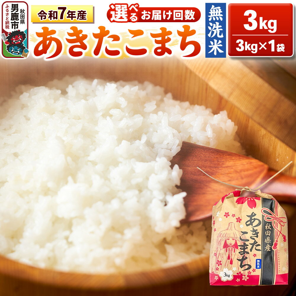 【ふるさと納税】《令和7年産》【無洗米】秋田県産 あきたこまち 3kg 秋田県 男鹿市 こまちライン【選べるお届け回数】