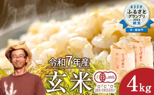 【有機JAS認定米】令和7年産 小さな竹美人 玄米 4kg(2kg×2袋)  株式会社コモリファーム《30日以内に出荷予定(土日祝除く)》 st-p
