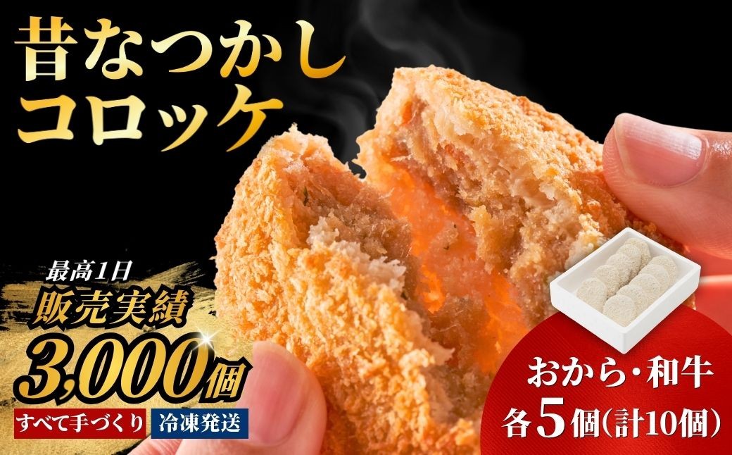 
                  【スピード発送】昔コロッケ 10個入 (おからコロッケ/和牛コロッケ各5個) | コロッケ 昔コロッケ 牛コロッケ  おからコロッケ ころっけ 冷凍コロッケ 惣菜コロッケ 豊後高田市
                