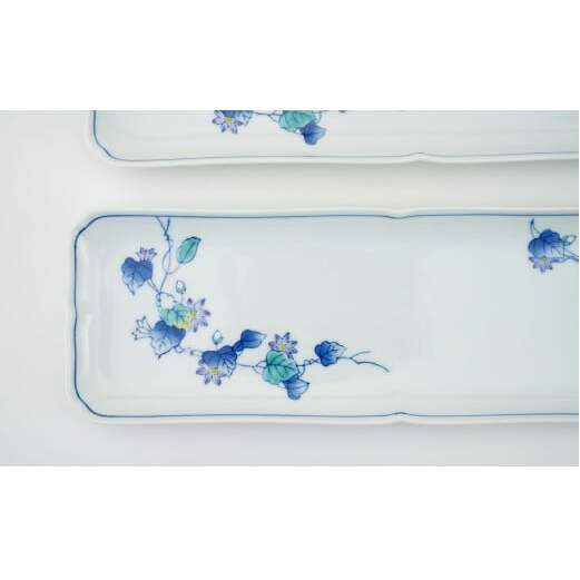 A25-466 有田焼 花絵長角 ロングプレート皿 2枚セット 食器 重ねやすい 長角皿 うつわ かどすみ商店_イメージ4